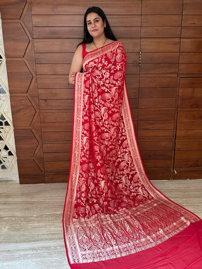 Red Khaddi Jaal Pure Georgette Saree