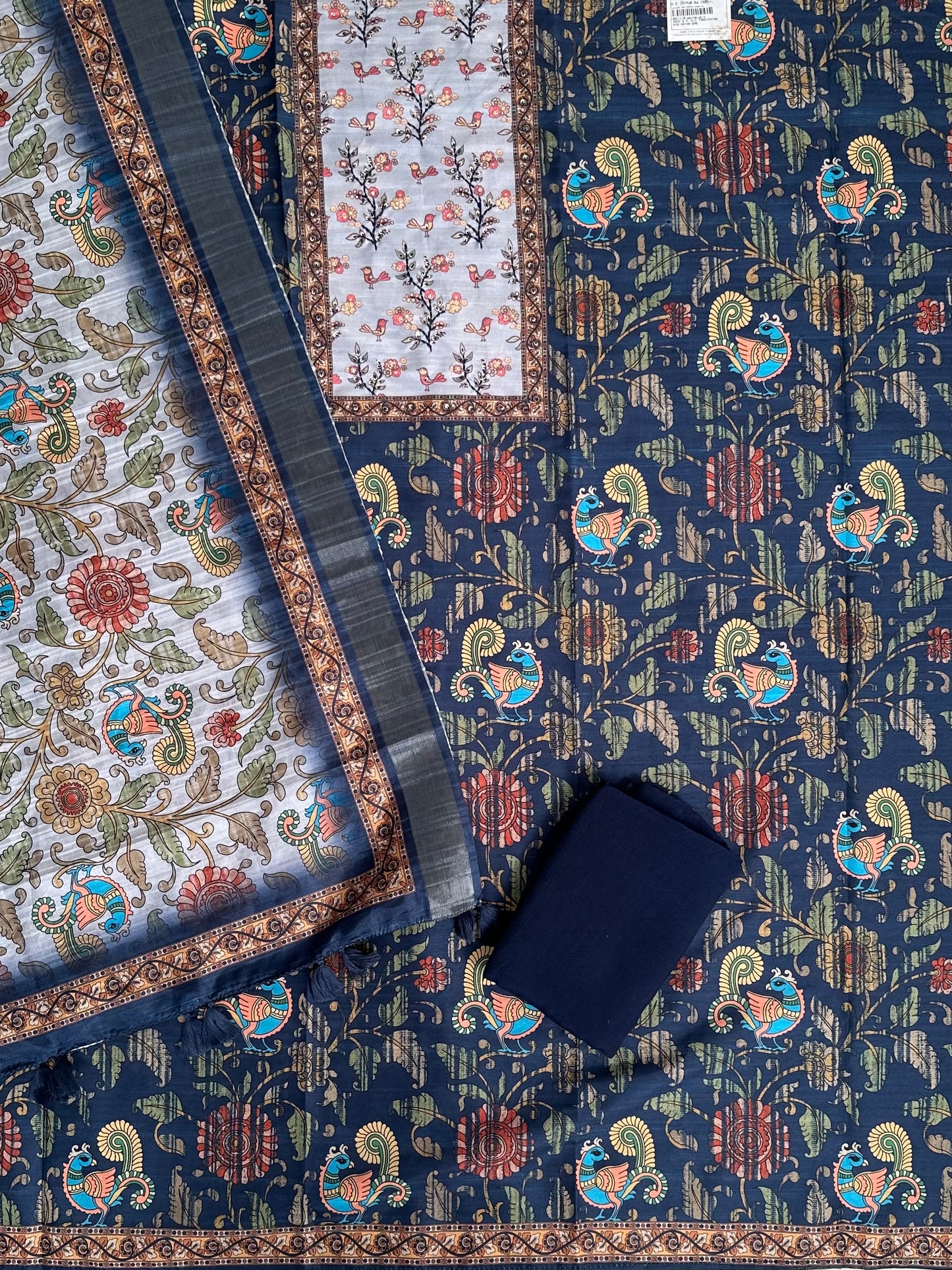 Navy Blue Fancy Cotton 3-Piece Suit