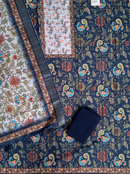 Navy Blue Fancy Cotton 3-Piece Suit