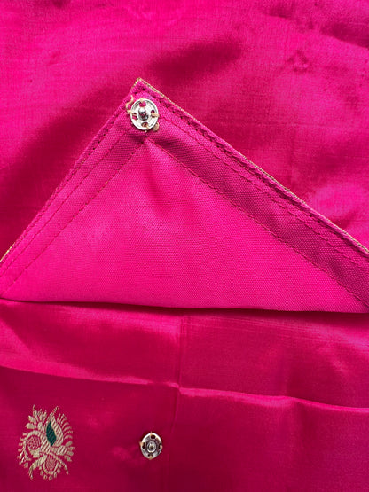 Magenta Pure Silk Saree Bag With Pouch