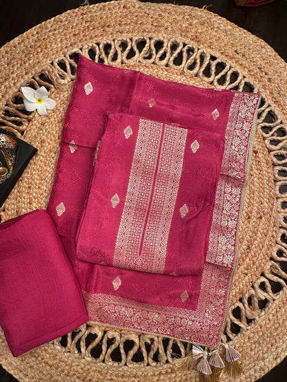 Magenta Artificial Crepe Unstitched 3-Piece Suit