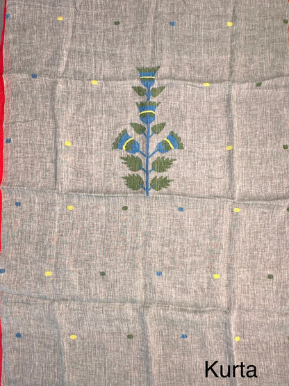 Gray Linen Dhakai 2 Piece Kurta Dupatta Unstitched Set