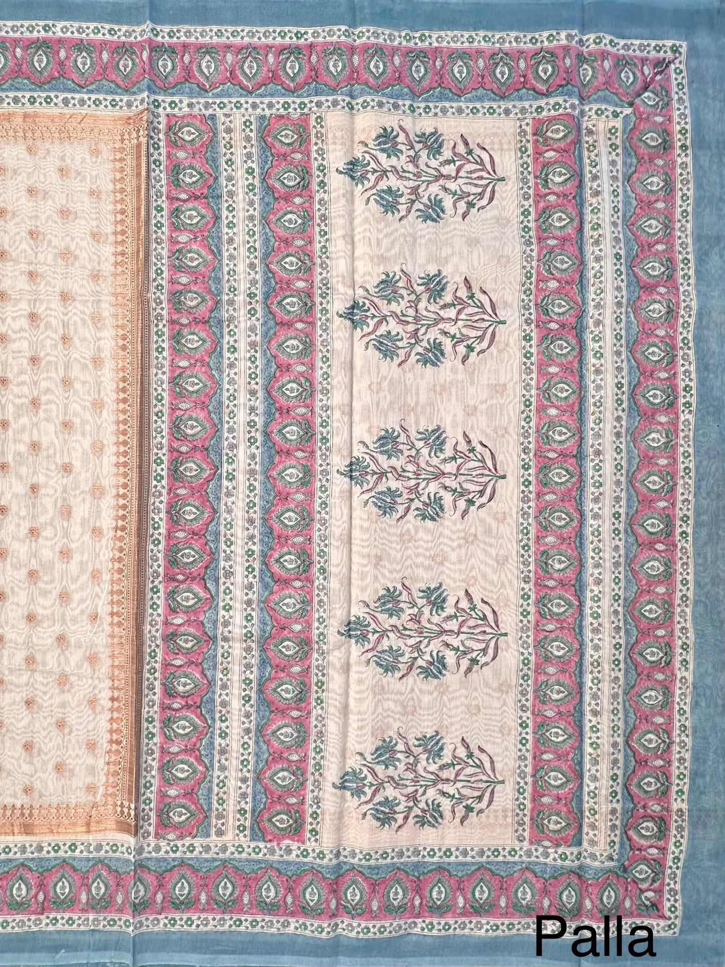 Off White Chanderi Saree with Hand Block Print