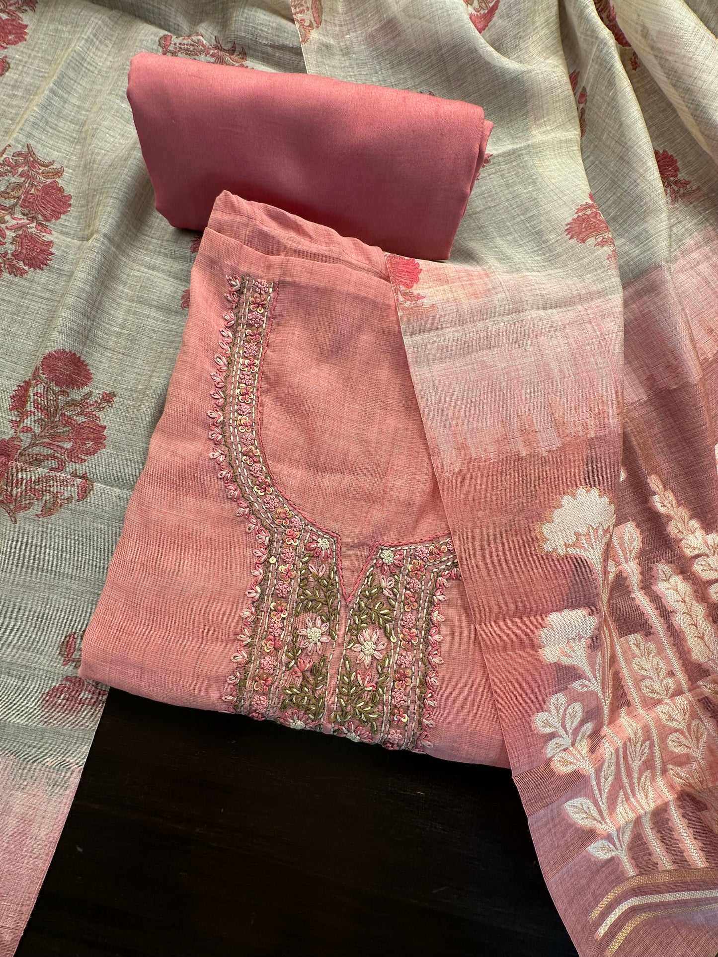 Pink Fancy Cotton 3-Piece Suit