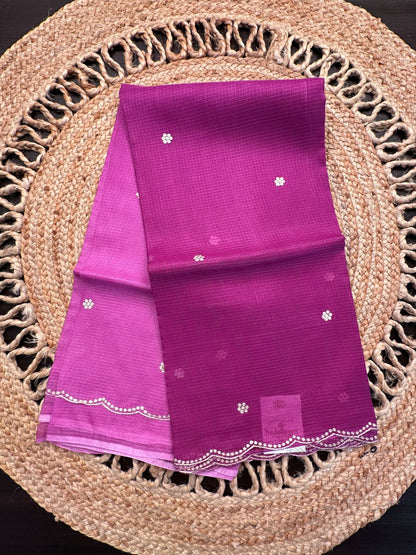 Magenta Purple Gitika Kota Doria Pure Silk Saree