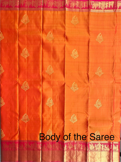 Orange-Rani Handloom Kanjivaram Pure Silk Saree