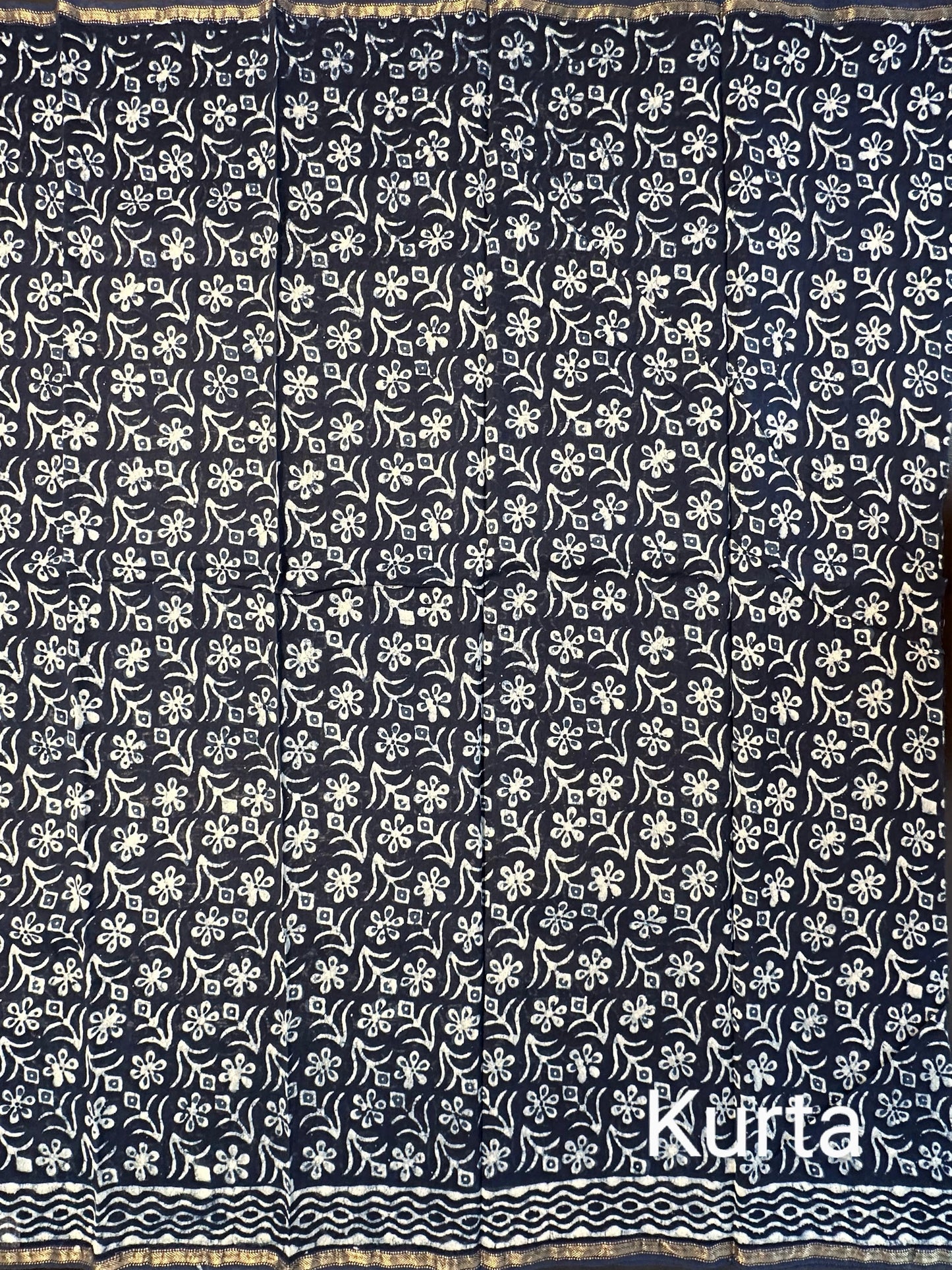 Indigo Block Print Chanderi Suit