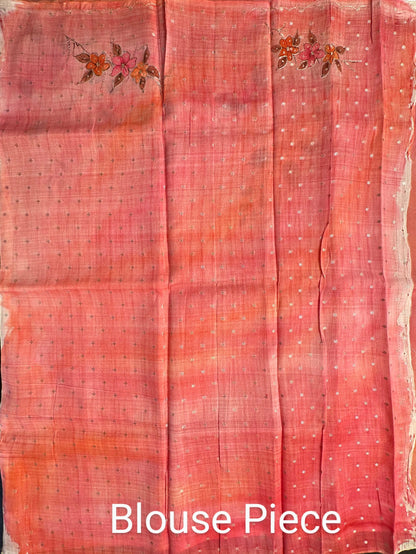 Peach Floral Print Organza Saree
