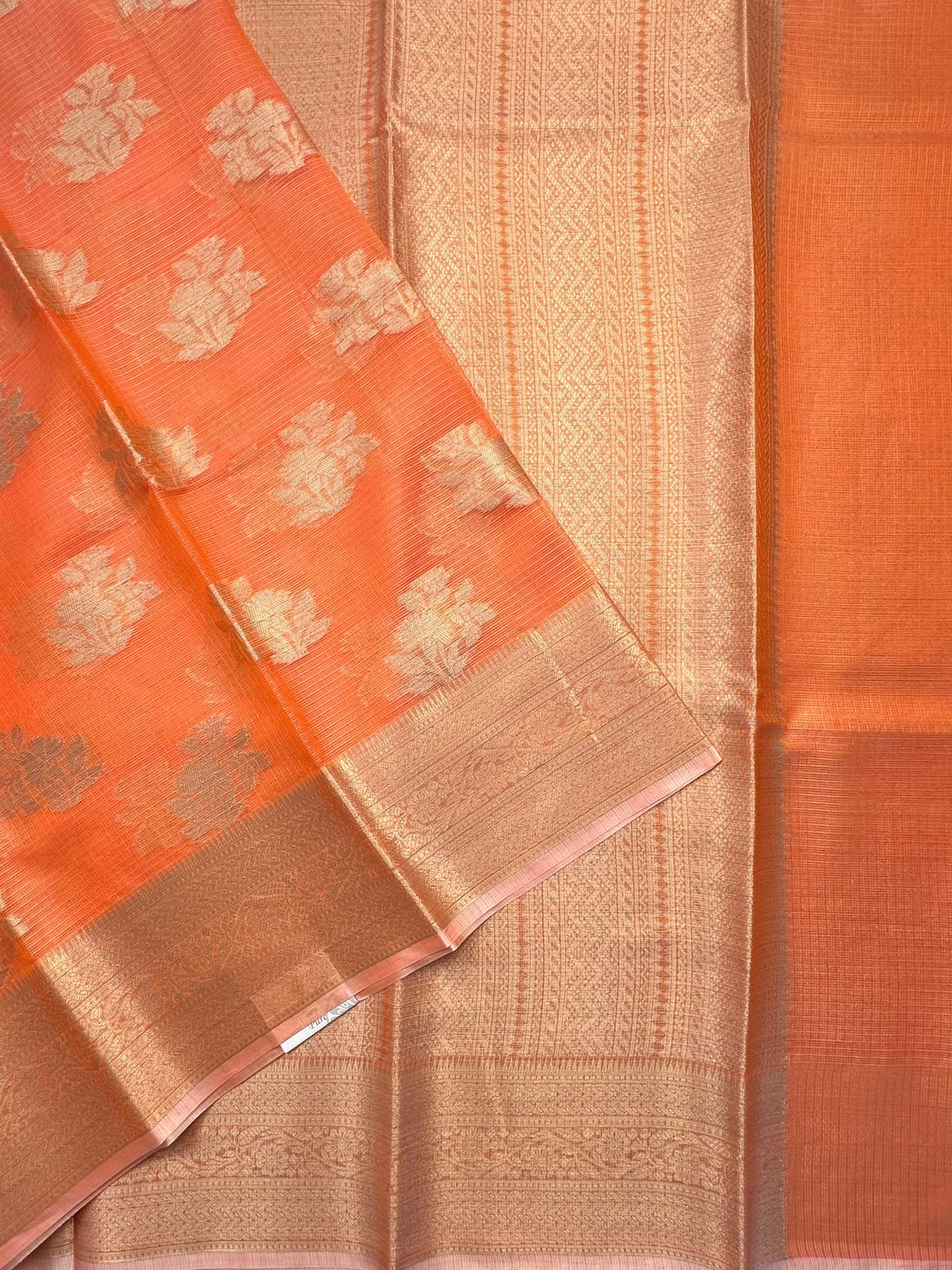 Orange Arvita Kota Doria Fancy Cotton Saree