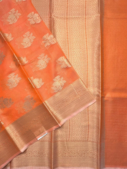 Orange Arvita Kota Doria Fancy Cotton Saree