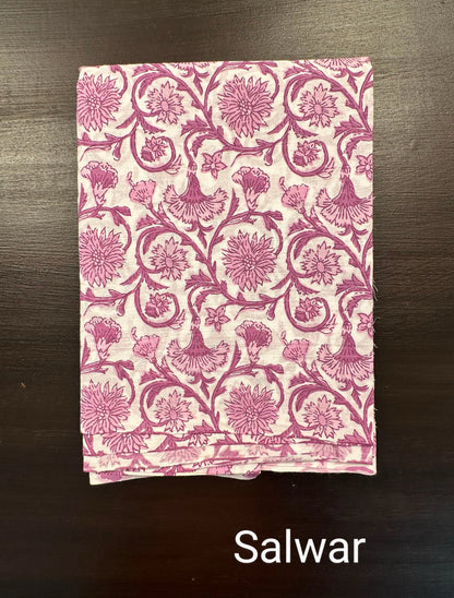 Off White-Purple  Angrakha Printed Cotton 3-Piece Suit