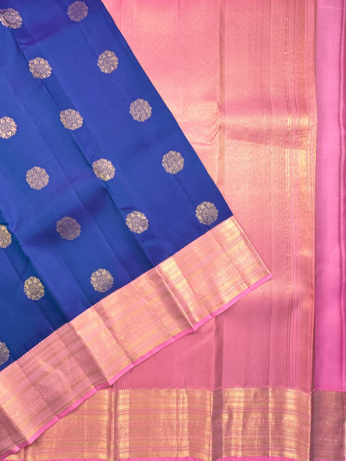 Blue-Pink Handloom Kanjivaram Pure Silk Saree