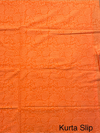 Orange 4-Piece Kota Doria Cotton Unstitched Suit