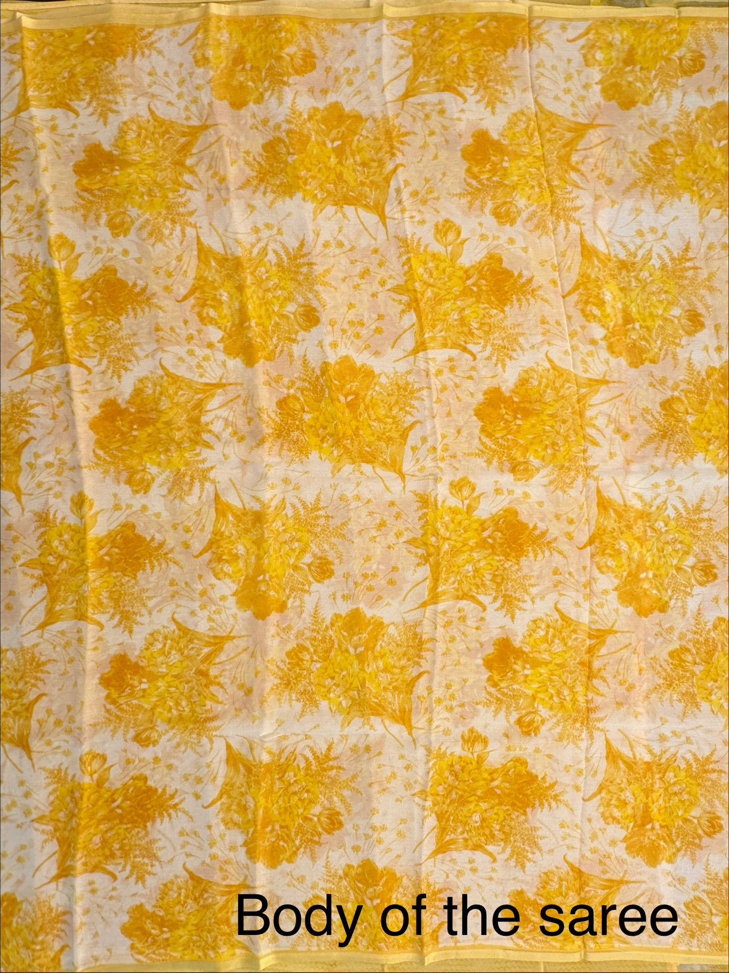 Off White-Yellow Floral Print Chiffon Saree