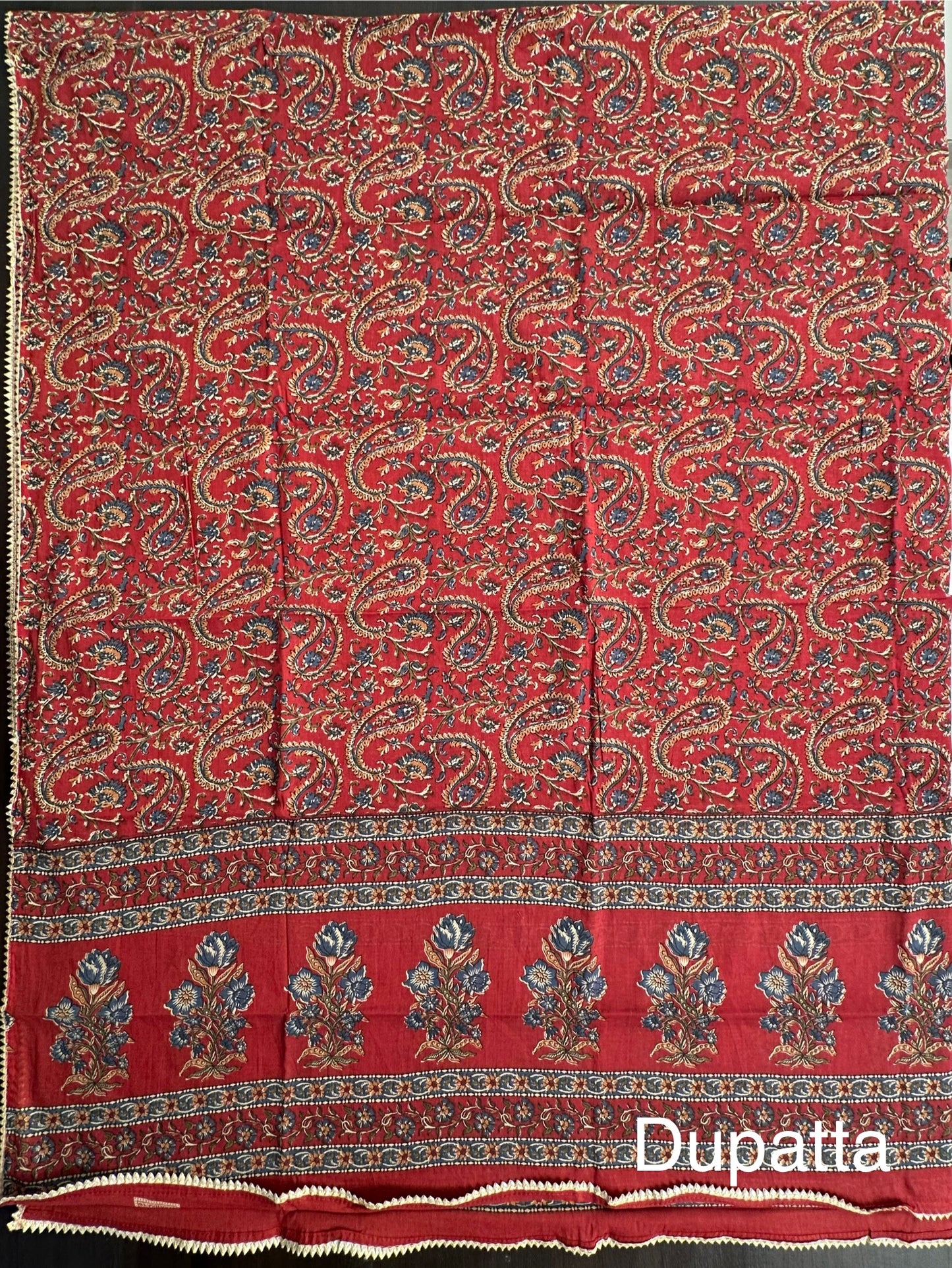 Rust Angrakha Printed Cotton 3-Piece Suit