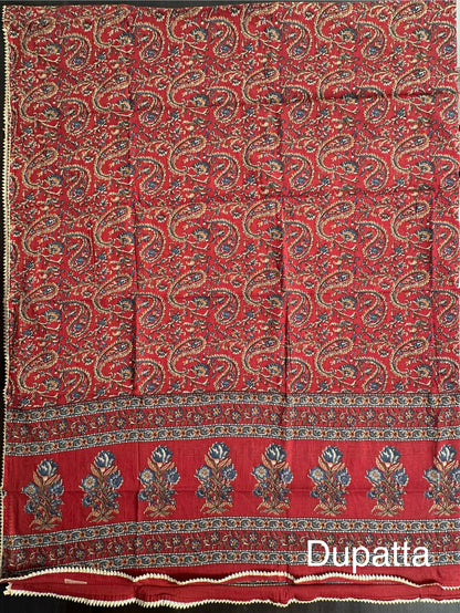 Rust Angrakha Printed Cotton 3-Piece Suit