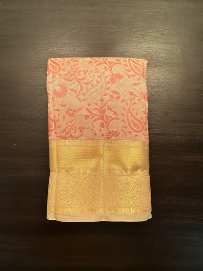 Beige-Pink  Handloom Kanjivaram Jamawar Pure Silk Saree