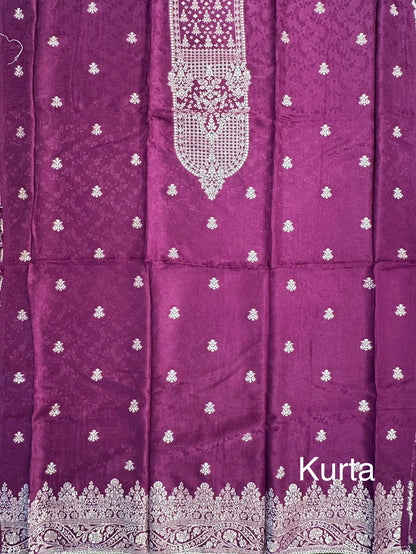 Wine Artificial Crepe Unstitched 3-Piece Suit
