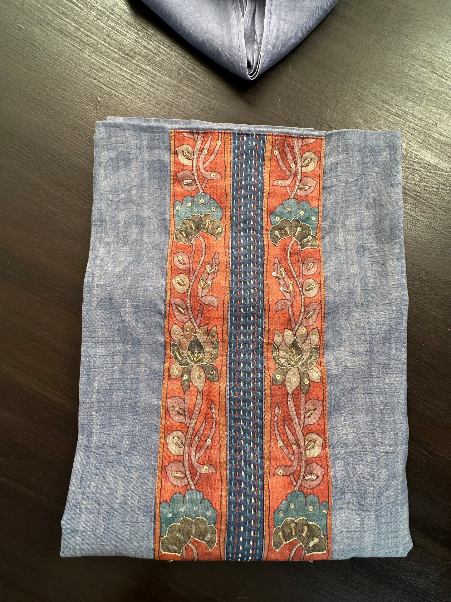 Blue Fancy Cotton 3-Piece Suit