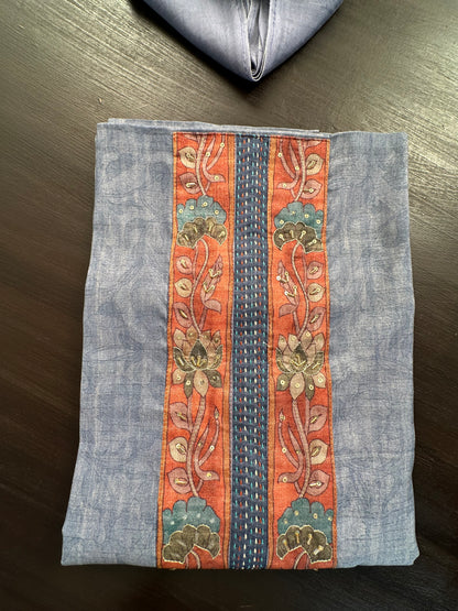 Blue Fancy Cotton 3-Piece Suit