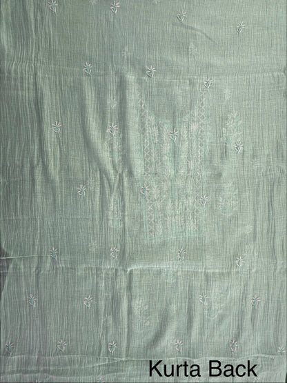 Pista Chanderi Chikankari Handwork 3-Piece Unstitched Suit