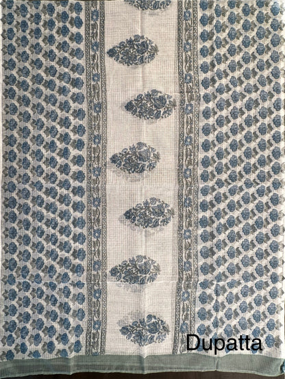 Blue Block Printed Pure Cotton Suit