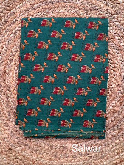 Bottle Green  Angrakha Printed Cotton 3-Piece Suit