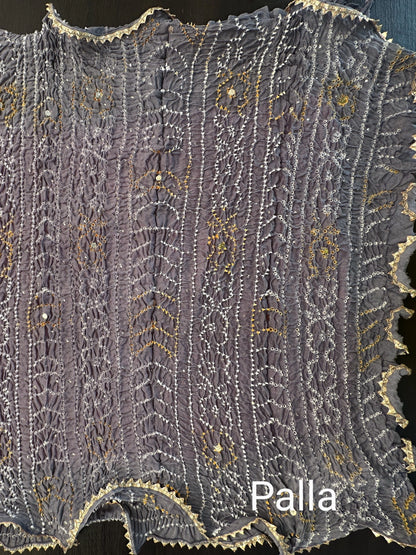 Rani -Grey Bandhej Chinon Saree