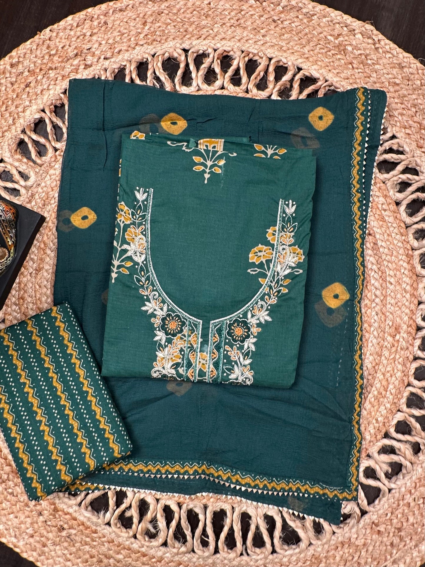 Bottle Green Jaipuri Pure Cotton Suit