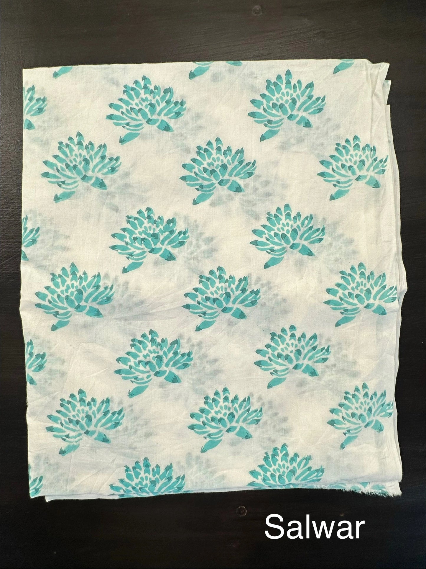 Off White-Pista Hand Block Printed Chanderi 3-Piece Unstitched Suit with Aari Work