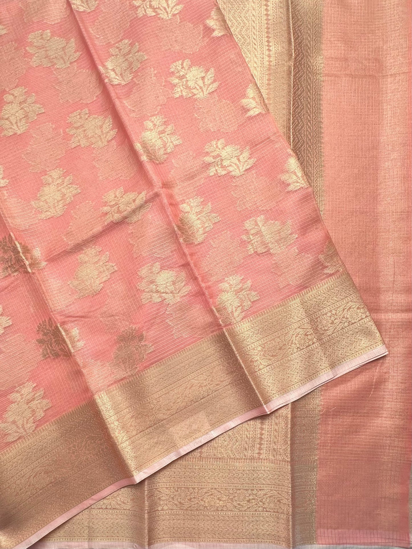 Pinkish Peach Arvita Kota Doria Fancy Cotton Saree