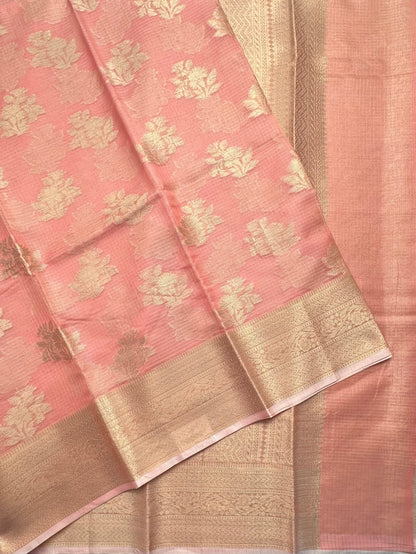 Pinkish Peach Arvita Kota Doria Fancy Cotton Saree