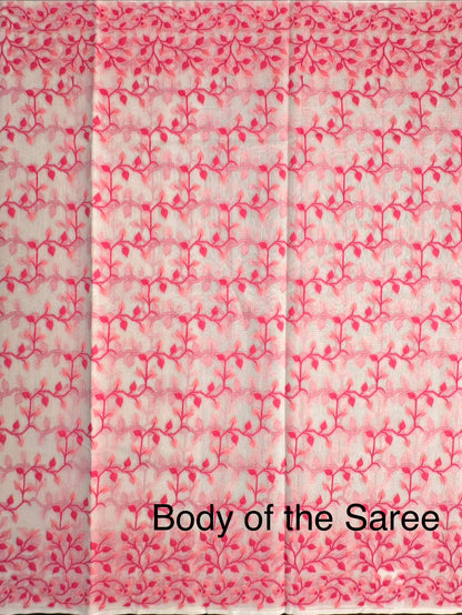 Off White-Pink Jamdani Fancy Cotton Saree