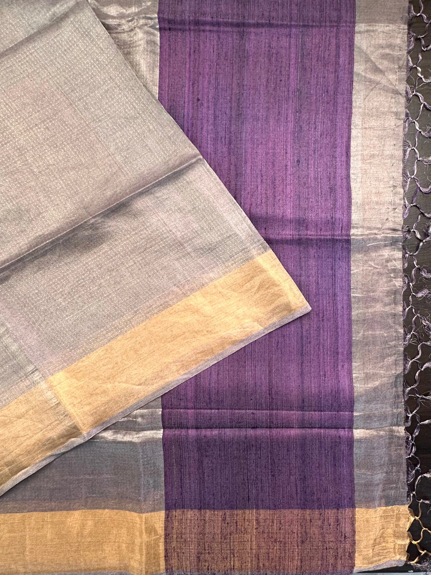 Purple Emboss Pure Tissue Silk Saree