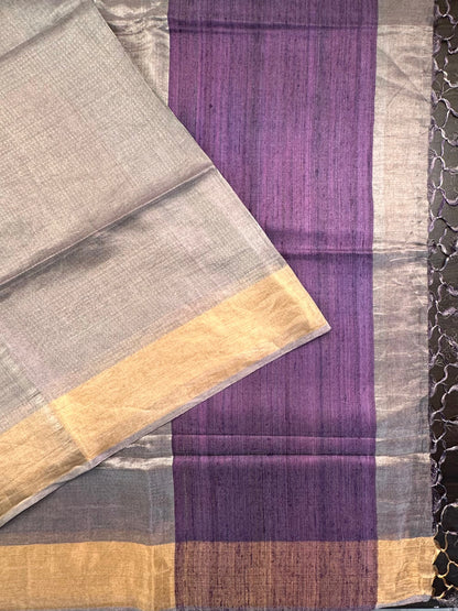 Purple Emboss Pure Tissue Silk Saree