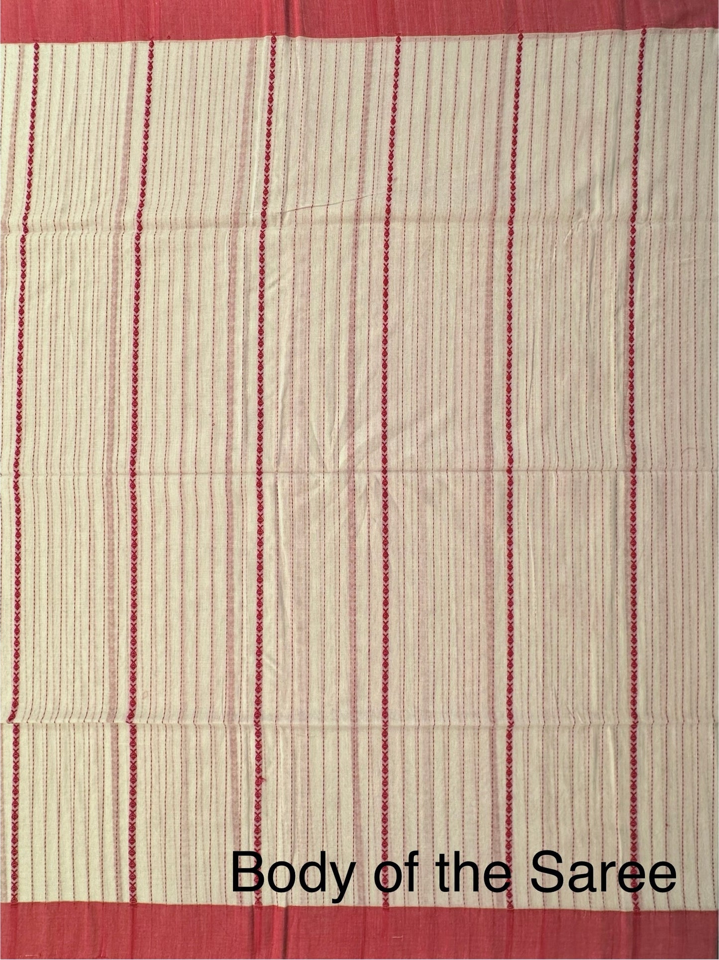 White Red Doodh Aalta Pure Cotton Saree
