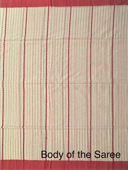 White Red Doodh Aalta Pure Cotton Saree