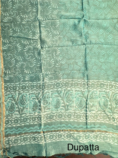 Sea Green Cotton Chanderi  Suit
