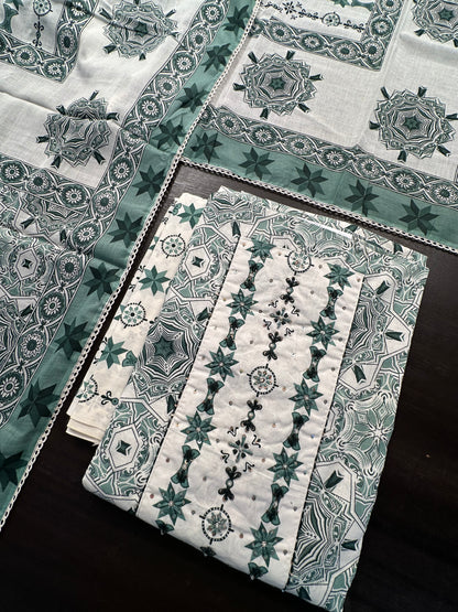 Off White-Rama Green Necktie Cotton 3-Piece Suit