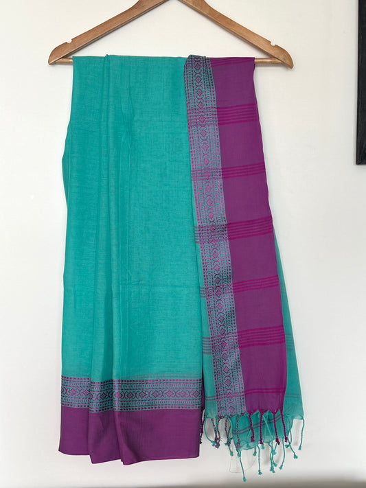 Sea Green-Purple Tripura Cotton Saree