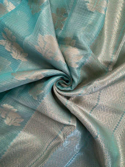Sea Green Arvita Kota Doria Fancy Cotton Saree