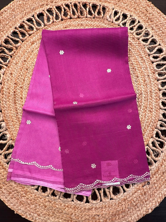 Magenta Purple Gitika Kota Doria Pure Silk Saree