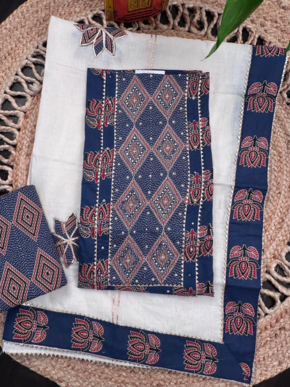 Navy Blue Printed Pure Cotton Suit
