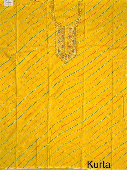 Yellow Leheriya Cotton 3-Piece Suit