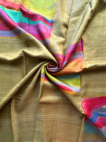 Mehendi Green Pure Tussar Silk Saree