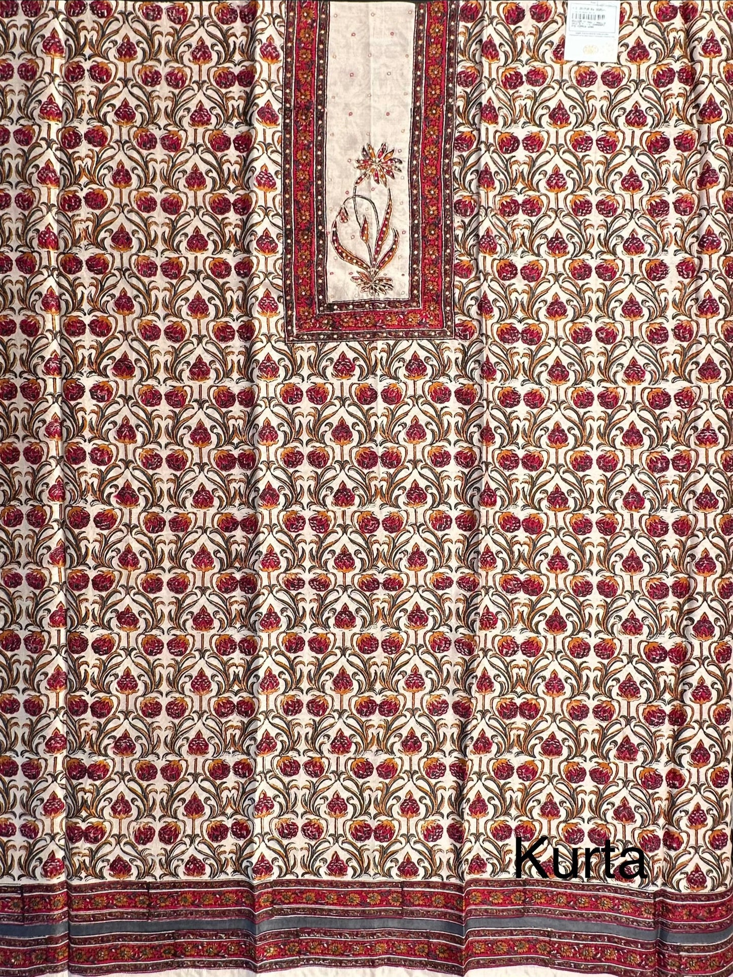 Beige-Red Chanderi 3-Piece Suit