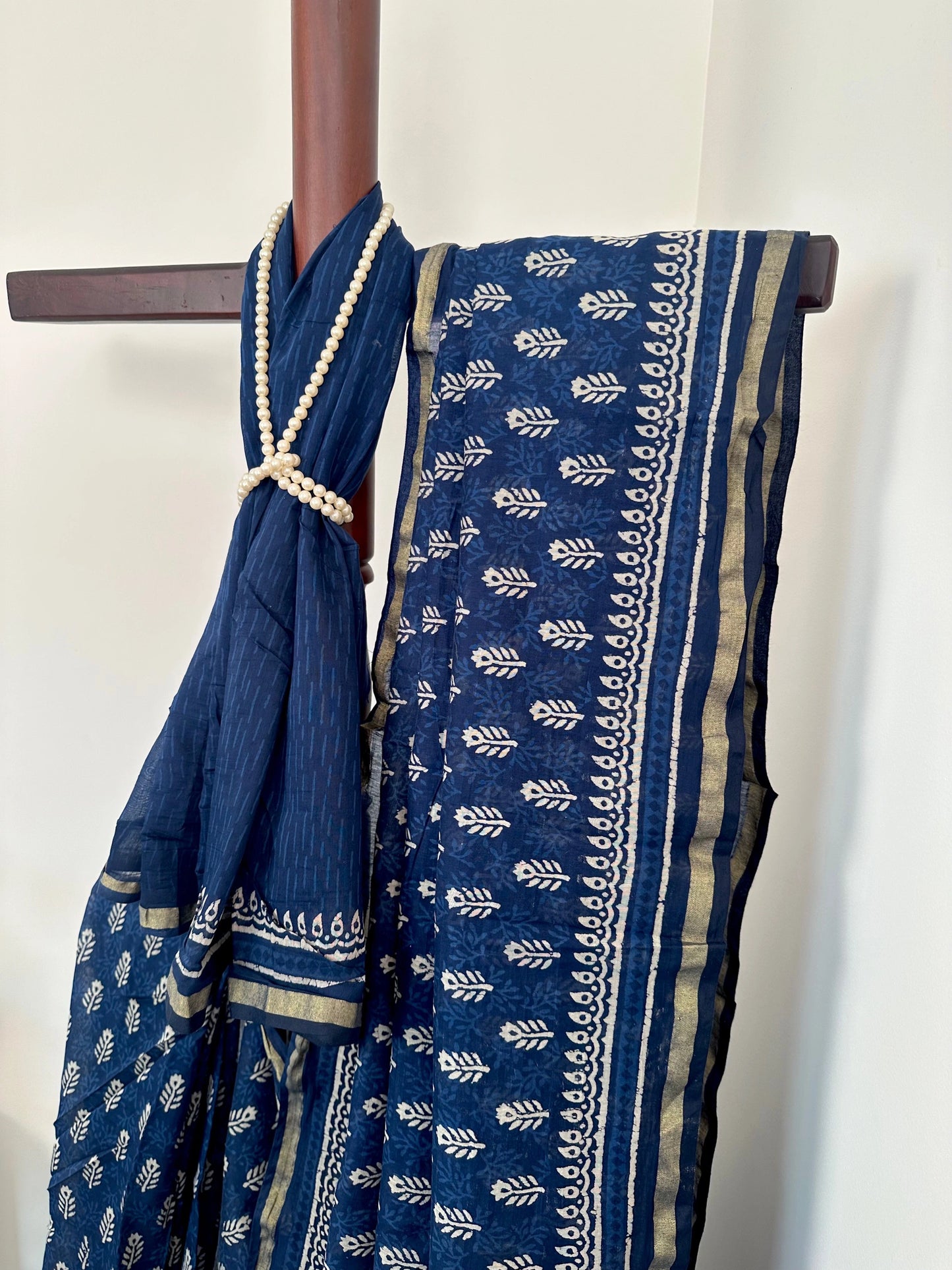 Indigo Blue Printed Cotton Blend Saree