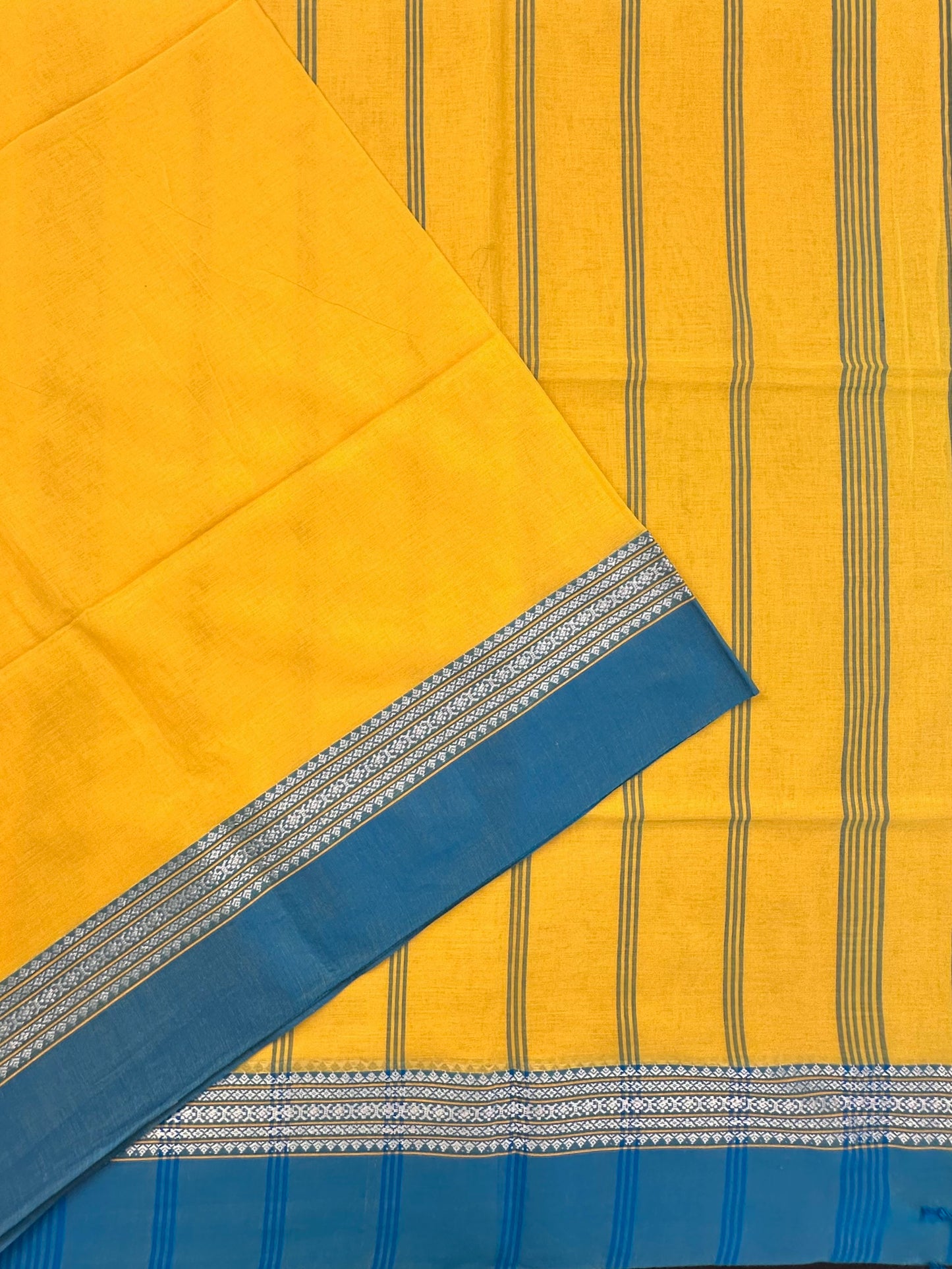 Yellow-Firozi Piku Bengal Cotton Saree