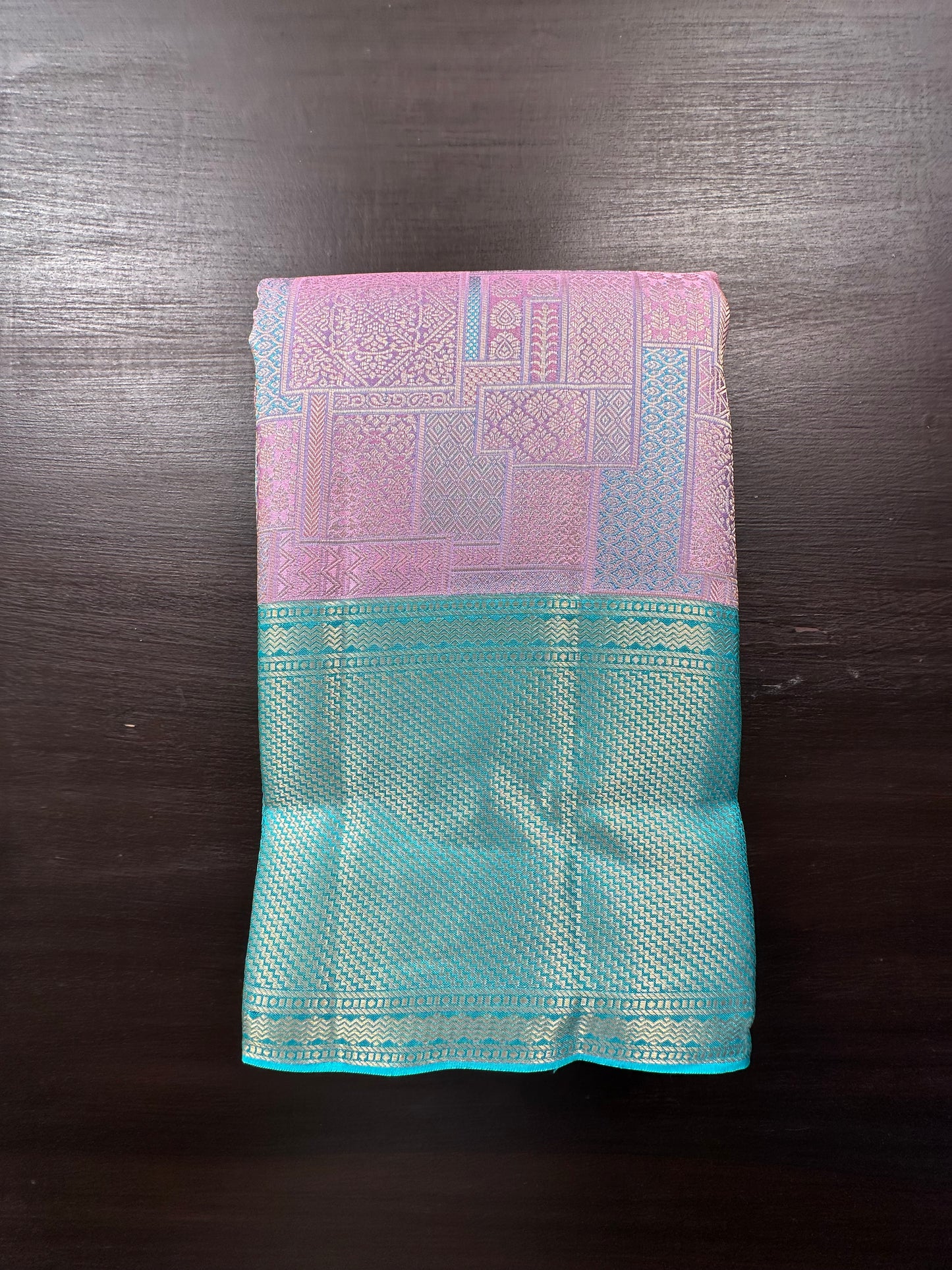 Pink-Firozi  Handloom Kanjivaram Jamawar Pure Silk Saree