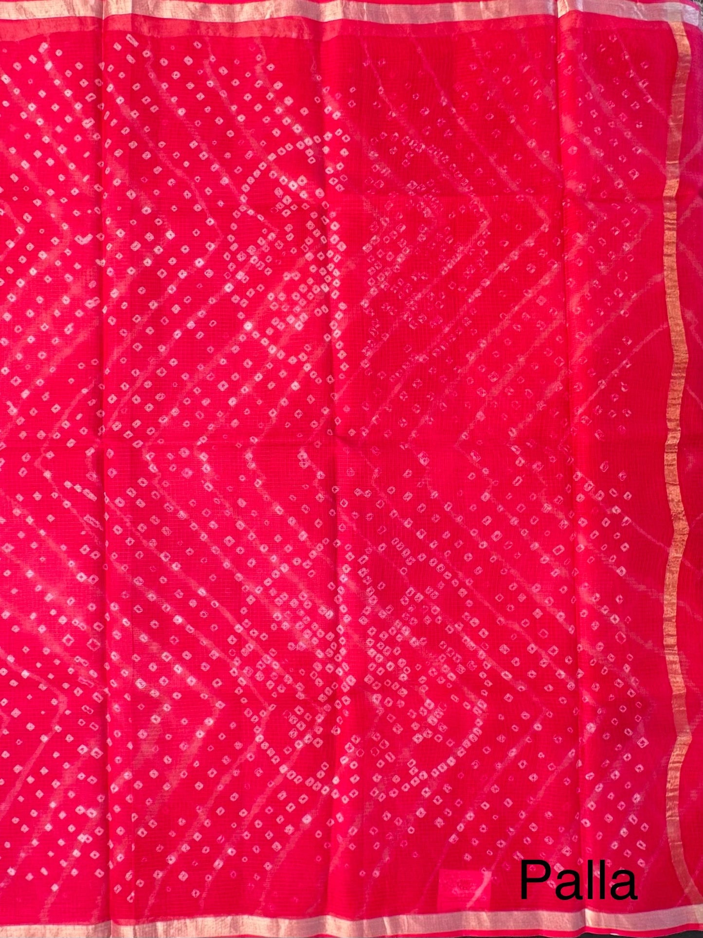 Coral Pink Leheriya Kota Doria Pure Silk Saree